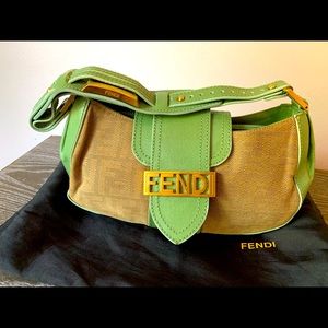 Fendi Mint & Gold Hardware Canvas Shoulder or Handbag